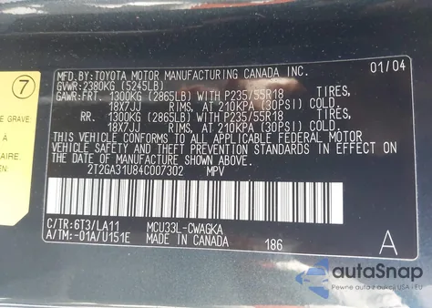 2004 Lexus Rx 330 из США, поврежденный, VIN 2T2GA31U84C007302